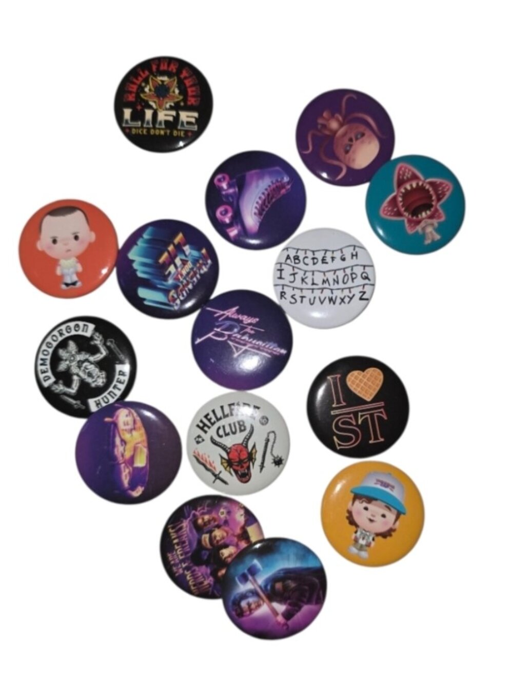 Stranger Things Pins 15 Piece Set Button Assorted Designs Gifts TV Shows Scary